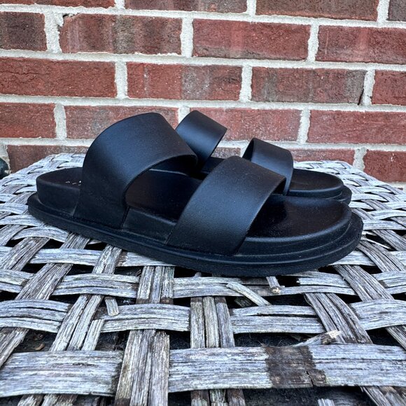 ASOS Design Sandals Womens Sz 9 Black Double Strap Friday Jelly Flats - Picture 3 of 9